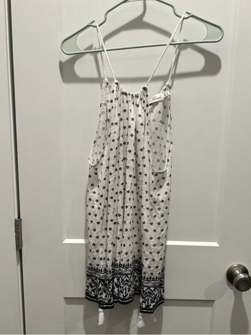 Vineyard Vines White Printed Spaghetti-Strap Mini Dress with Black Border